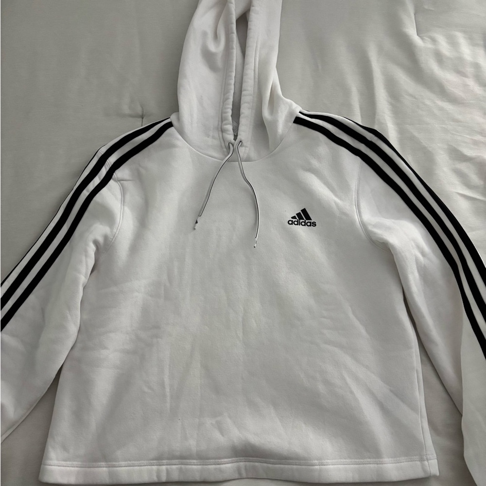 Adidas Cropped White Hoodie with Black Accents
